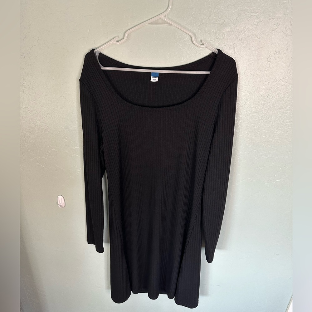 Old Navy Womens Fit & Flare Rib Knit Long Sleeve Mini Dress Size Large Black NWT